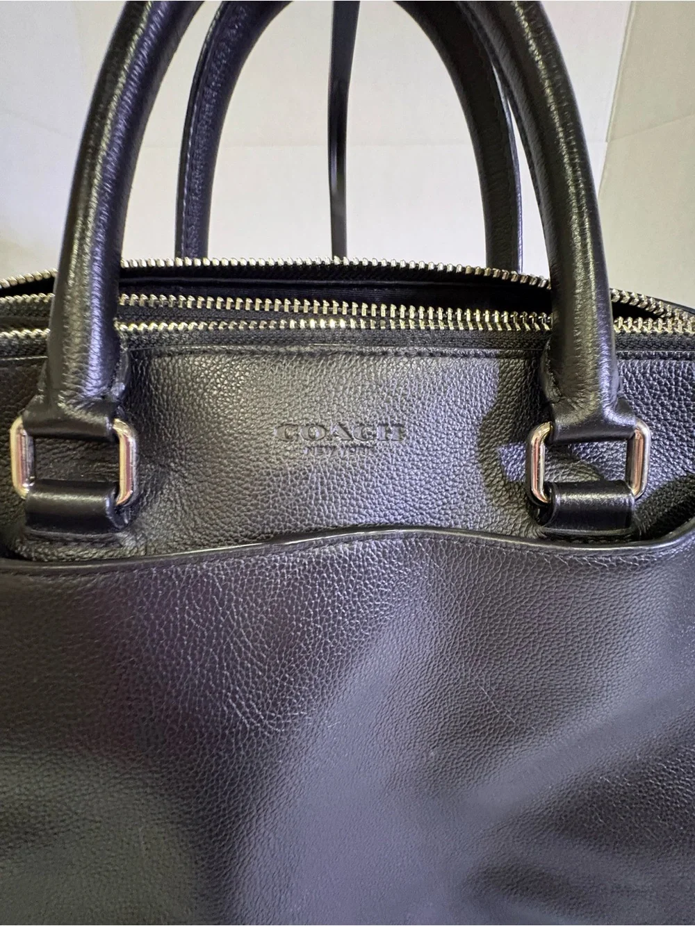 Coach Black Leather Laptop Briefcase with Detachable Strap
